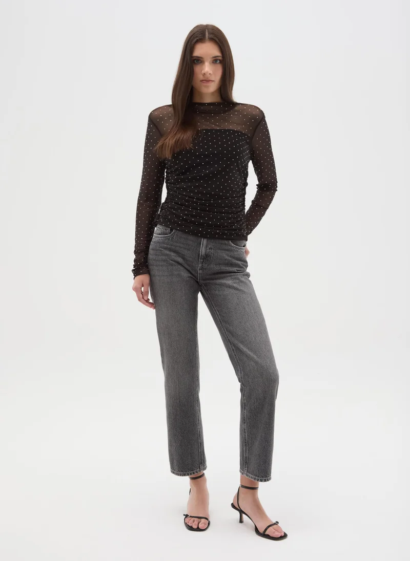 او في اس OVS Black Regular Fit Top With Polka Dots